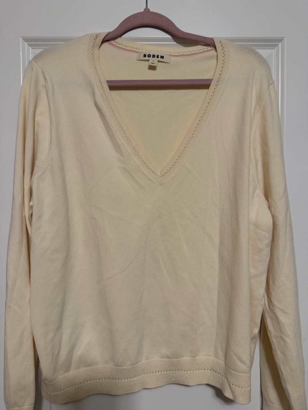 Boden Cream V-Neck Sweater